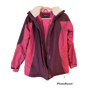 Lands End Women Grow ALong Hooded Parka Jacket Coat Size Small Ski Pink Purple